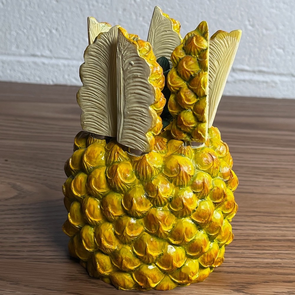 VTG MCM Ceramic Pineapple Cheese Spreader Appetizer Knife Caddy Set